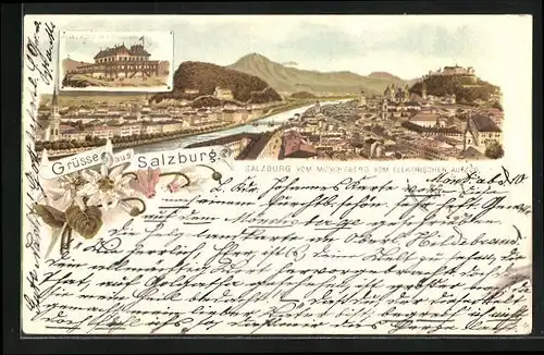 Lithographie Salzburg, Hotel auf dem Gaisberg, Blick vom elektrischen Aufzug am Mönchsberg