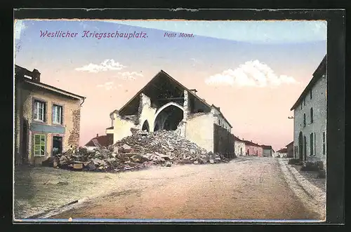 AK Petitmont, Westlicher Kriegsschauplatz, zerfallene Kirche