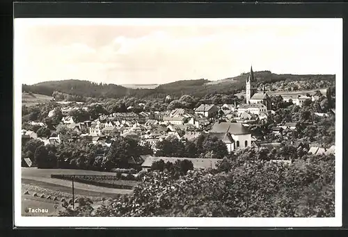 AK Tachau, Teilansicht mit Kirchturm