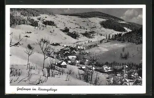 AK Grossaupa, Kleiner Ort im Riesengebirge bei Schnee
