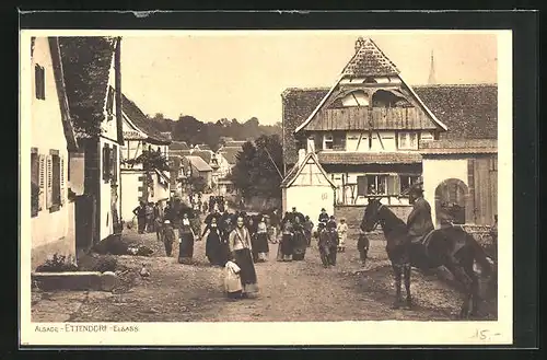 AK Ettendorf /Elsass, Marktplatz im Dorfkern