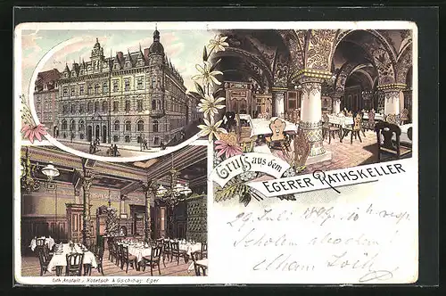 Lithographie Eger, Gasthaus Rathskeller, Innenansicht