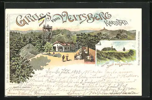 Lithographie Karlsbad, Gasthaus Veitsberg