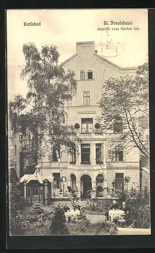 AK Karlsbad, St. Josefshaus, Ansicht vom Garten aus