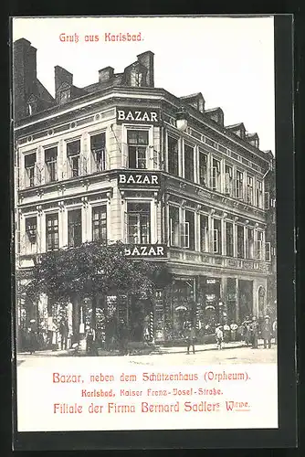 AK Karlsbad, Bazar neben dem Schützenhaus, Kaiser Franz-Josef-Strasse