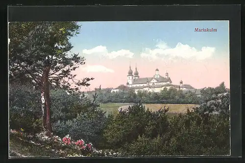 AK Mariakulm, Blick auf Kirche vom Waldrand