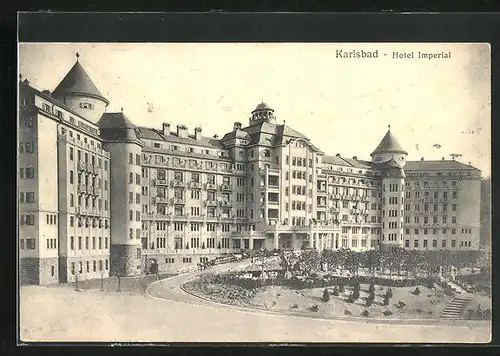 AK Karlsbad, Hotel Imperial mit Garten