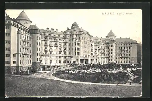 AK Karlsbad, Hotel Imperial mit Gartenterrasse