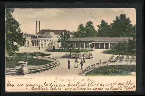 AK Franzensbad, Kurparkpromenade mit Pavillon