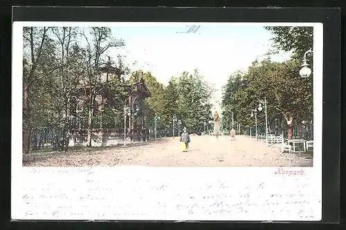 AK Franzensbad, Kurpark mit Denkmal