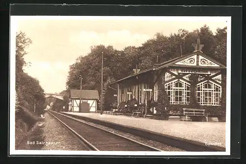 AK Bad Salzhausen, Bahnhof von der Gleisseite