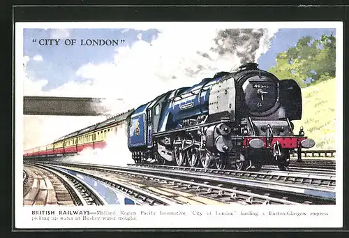 Künstler-AK British Railways - Midland RegionPacific locomotive City of London, englische Eisenbahn