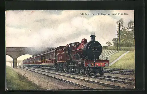 Künstler-AK Midland Scotch Express near Hendon, englische Eisenbahn