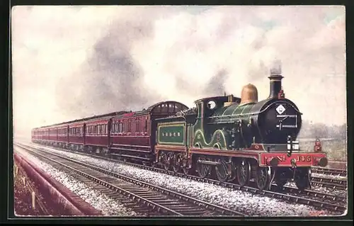 Künstler-AK South Eastern & Chatham Railway, Down Hastings, American Car Express passing Chislehurst, engl. Eisenbahn