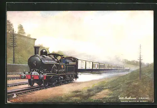 Künstler-AK Englische Eisenbahn Wild Grishman in voller Fahrt