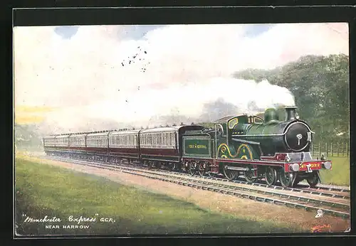 Künstler-AK Manchester Express G.C.R., near Harrow, englische Eisenbahn