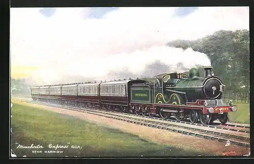 Künstler-AK Manchester Express G.C.R., near Harrow, englische Eisenbahn
