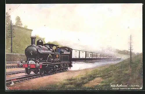 Künstler-AK Englische Eisenbahn Wild Grishman in voller Fahrt