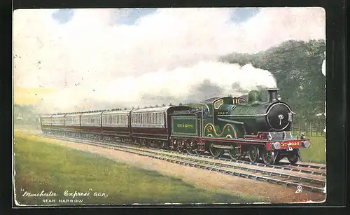 Künstler-AK Manchester Express G.C.R., near Harrow, englische Eisenbahn