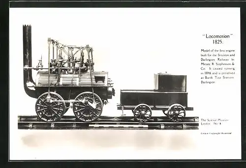 AK Model of the first engine built for the Stockton and Darlington Railway, englische Eisenbahn