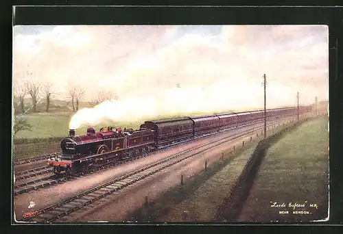 Künstler-AK Leeds Express near Hendon, M. Rly., englische Eisenbahn