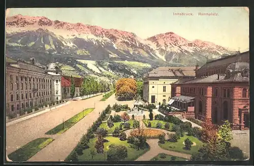 AK Innsbruck, Rennplatz mit Gebirgskette