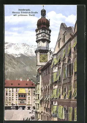 AK Innsbruck, Herzog Friedrich-Strasse mit goldenem Dachl