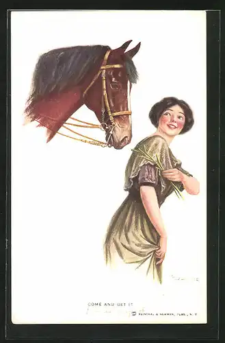 Künstler-AK sign. Wallace: Hübsche Frau mit Pferd