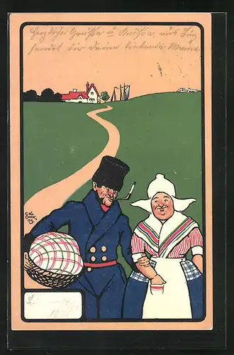 Künstler-AK sign. C.K. Cook: Älteres Paar in Tracht
