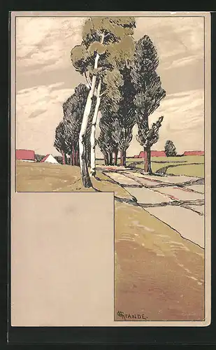 Künstler-AK sign. H. Grande: Alleestrasse zum Ort