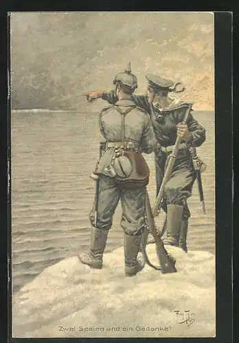 Künstler-AK Arthur Thiele: Soldaten-Zwei Seelen und ein Gedanke