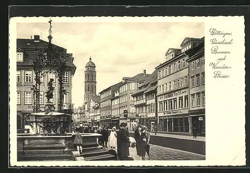 AK Göttingen, Gänseliesel-Brunnen und Weender-Strasse