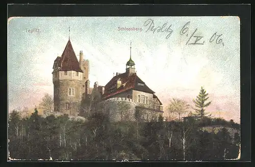 AK Teplitz Schönau / Teplice, am Schlossberg