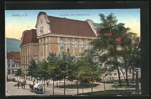 AK Aussig / Usti, Volksbücherei und Lesehalle