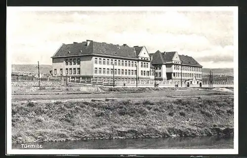 AK Türmitz, Partie am Ufer, Blick auf die Schule