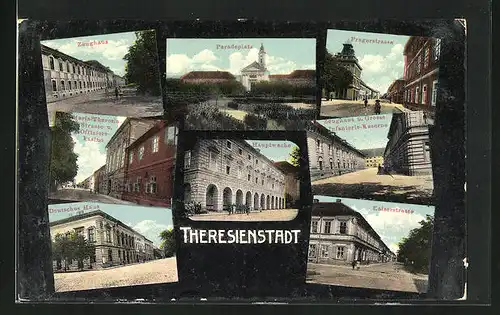 AK Theresienstadt / Terezin, Hauptwache, Offizierskasino, Zeughaus, Pragerstrasse, Deutsches Haus