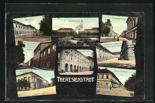 AK Theresienstadt / Terezin, Paradeplatz, Offiziers-Kasino, Zeughaus, Deutsches Haus, Kaiserstrasse