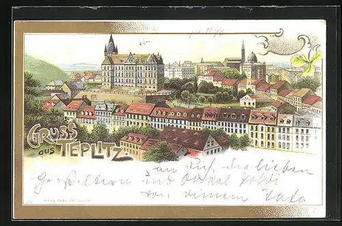 Lithographie Teplitz Schönau / Teplice, Teilansicht