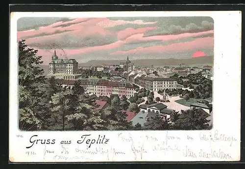 Lithographie Teplitz Schönau / Teplice, Gesamtansicht