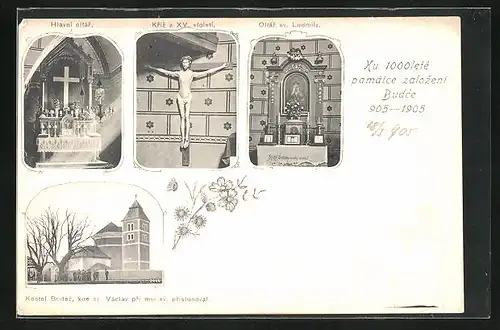 AK Budec, Kostel, Vaclav pri msi sv. prisluhoval, Oltar sv. Ludmily, Kriz z XV. stoleti, Hlavni Oltar