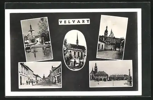 AK Velvary, Kostel, Namesti, Radnice, Passant auf dem Friedhof