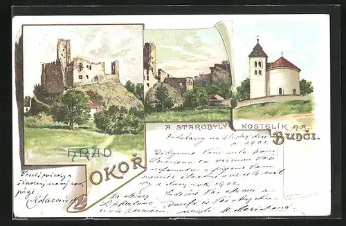 Lithographie Okor, a Starobyly, Kostelik na Budci