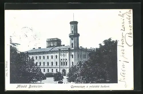 AK Jung Bunzlau / Mlada Boleslav, Gymnasium a Mestska Budova, in den Anlagen