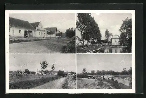 AK Klein-Wosek, am Löschteich, Strasse vor den Wohnhäusern, auf dem Feldweg