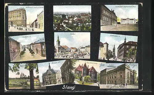 AK Slany, Celkovy Pohled, Namesti, Okresni Dum, Nardrazni Ul, Klaster, Vila Bolza Nova