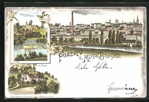 Lithographie Jung Bunzlau / Mlada Boleslav, Zricenina Michalovice, U Fleku, Celkový pohled