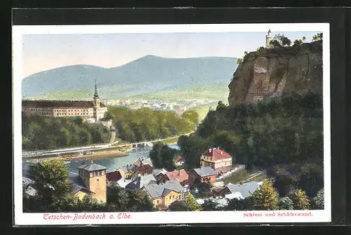 AK Tetschen-Bodenbach / Decin, Schloss und Schäferwand