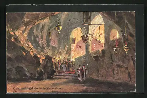 Künstler-AK Jerusalem, an der Kreuzfindungskapelle