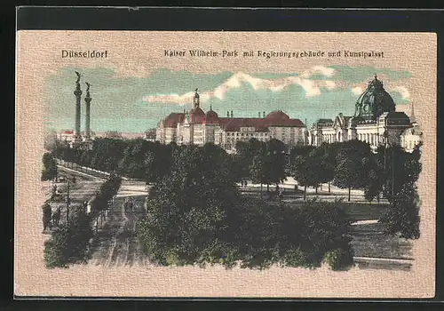 AK Düsseldorf, Kaiser Wilhelm Park mit Regierungsgebäude und Kunstpalast
