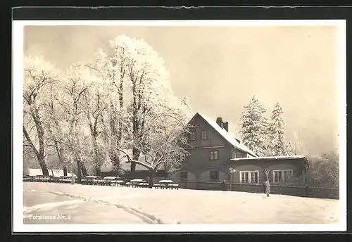 AK Deutsch Gabel / Jablone v Podjestedi, Forsthaus im Winterglanz